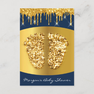 Golden Drips Royal Blue Baby Shower Foot Blue Navy Invitation