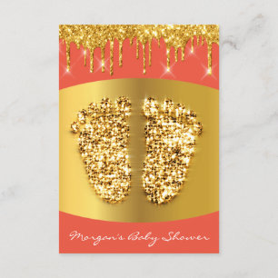 Golden Drips Royal Blue Baby Shower Foot Coral Invitation
