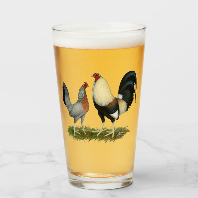 Golden Duckwing Chickens Glass (Front Filled)