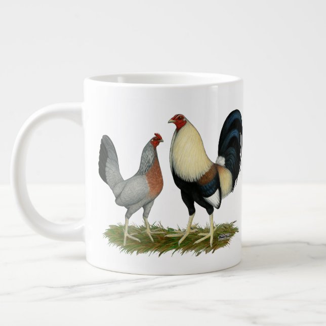 Golden Duckwing Chickens Large Coffee Mug (Left)
