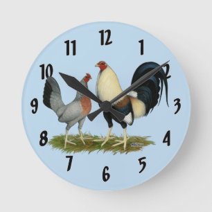 Golden Duckwing Chickens Round Clock