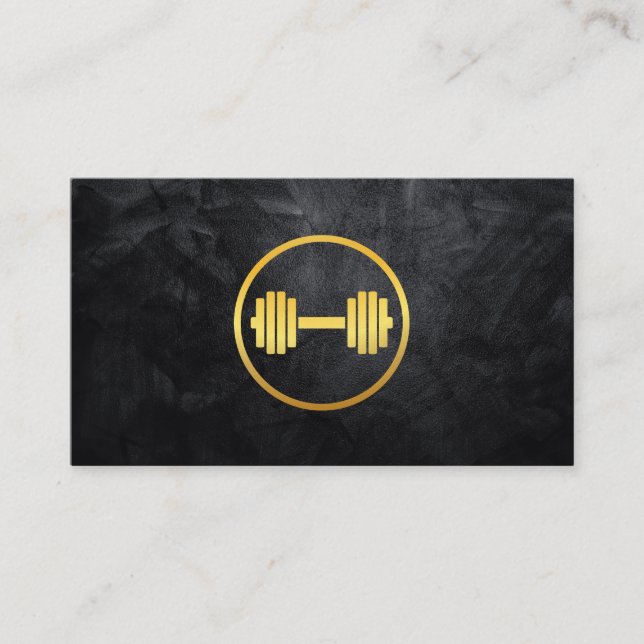 Golden Dumbbell Weight Logo Business Card (Front)