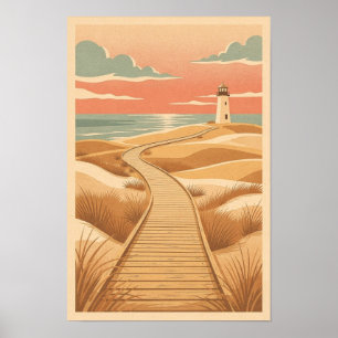 Golden Dune Boardwalk and Lighthouse Poster