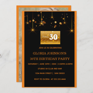 Golden dust elements Photo 30th birthday  Invitation