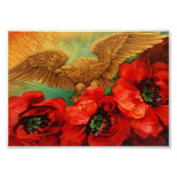 Golden Eagle and Poppies Vintage
