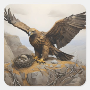 golden eagle at nest square sticker