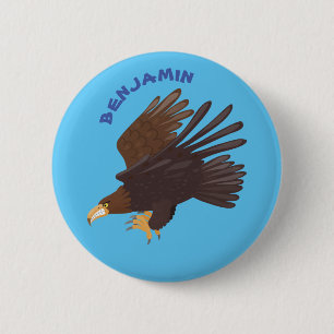 Golden eagle funny cartoon illustration 6 cm round badge