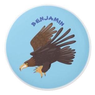 Golden eagle funny cartoon illustration ceramic knob