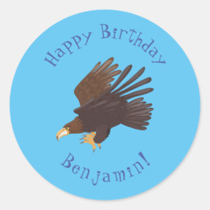 Golden eagle funny cartoon illustration classic round sticker