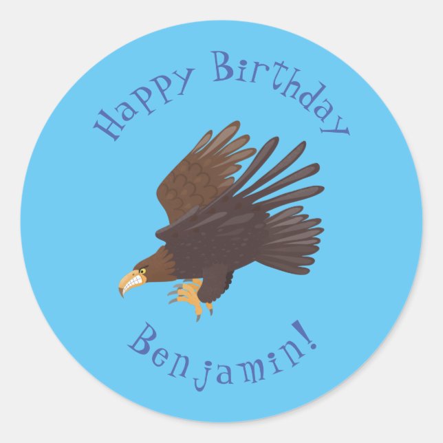 Golden eagle funny cartoon illustration classic round sticker (Front)