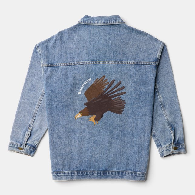Golden eagle funny cartoon illustration denim jacket (Back)
