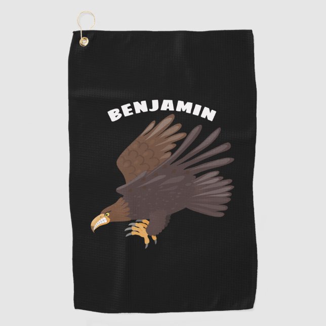 Golden eagle funny cartoon illustration golf towel (Front)