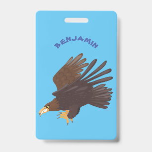 Golden eagle funny cartoon illustration ID badge