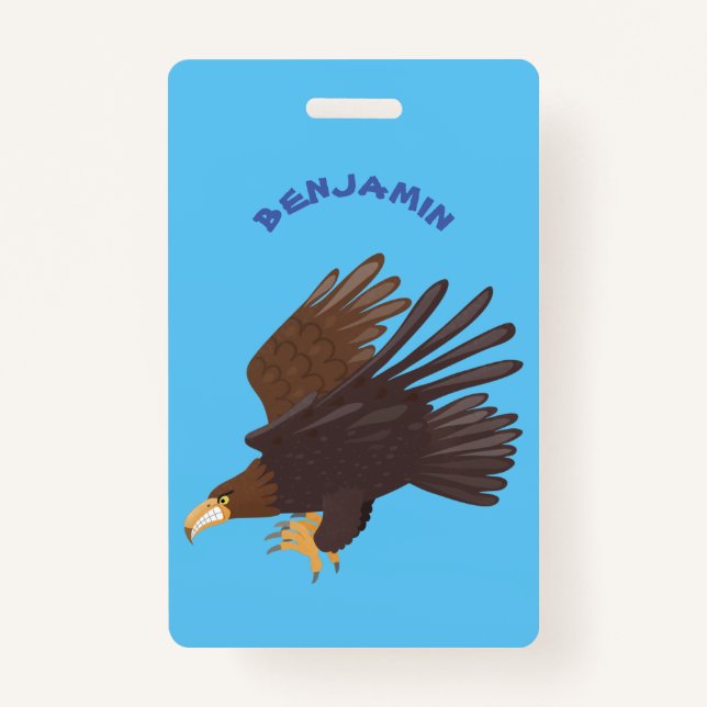 Golden eagle funny cartoon illustration ID badge (Front)