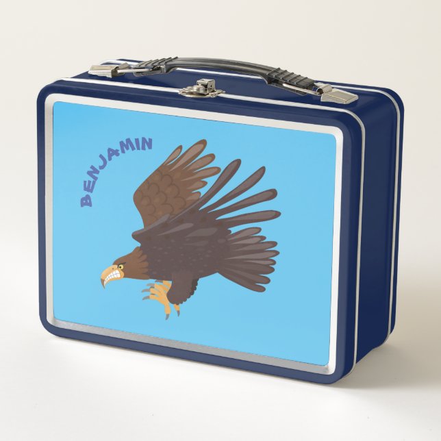 Golden eagle funny cartoon illustration metal lunch box (Front)