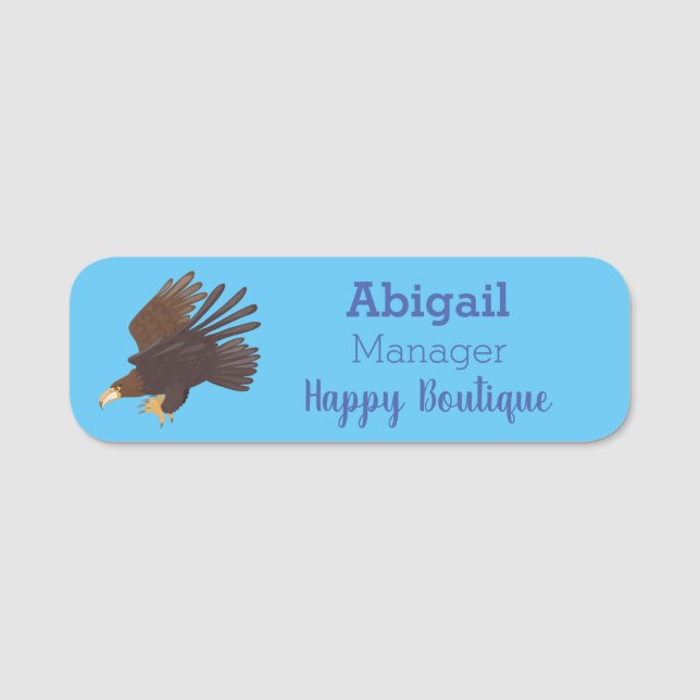 Golden eagle funny cartoon illustration  name tag (Front)