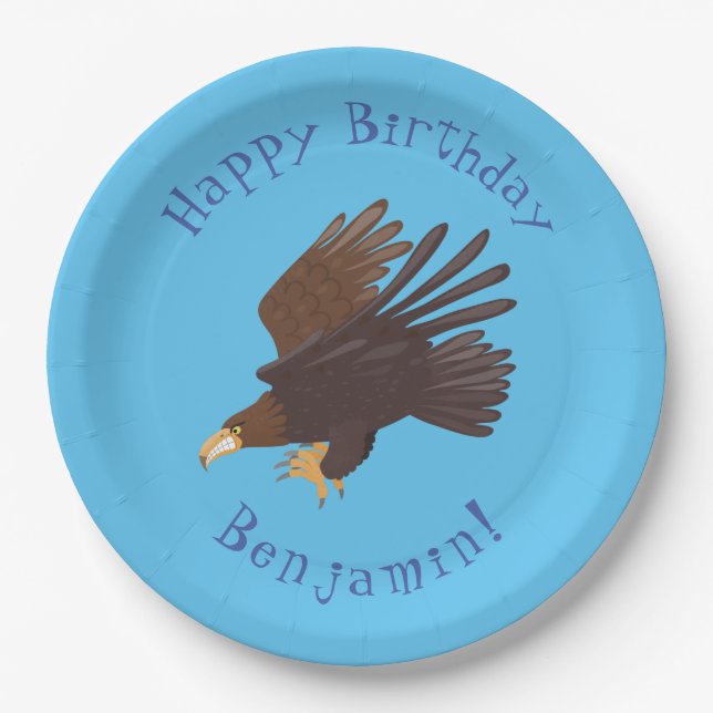 Golden eagle funny cartoon illustration paper plate (Front)