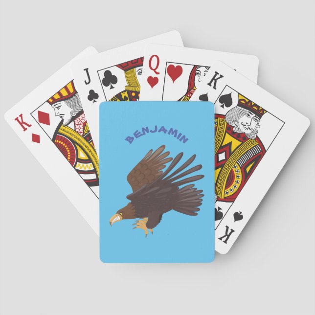 Golden eagle funny cartoon illustration playing cards (Back)