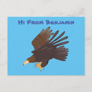 Golden eagle funny cartoon illustration postcard
