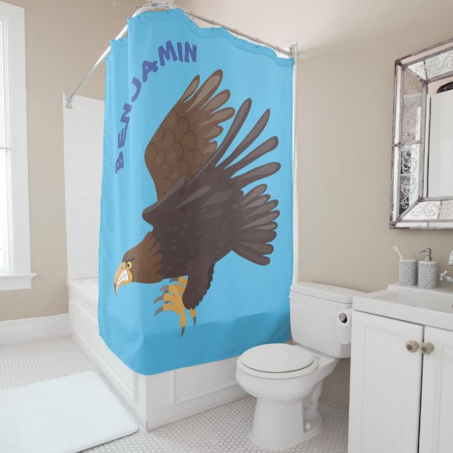 Golden eagle funny cartoon illustration shower curtain (In Situ)