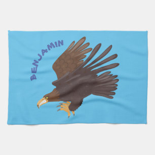 Golden eagle funny cartoon illustration tea towel