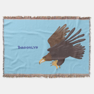 Golden eagle funny cartoon illustration throw blanket