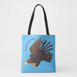 Golden eagle funny cartoon illustration tote bag