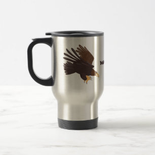 Golden eagle funny cartoon illustration travel mug