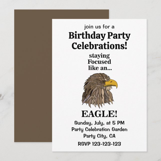 Golden Eagle Head Birthday Party Celebration Invitation (Front/Back)
