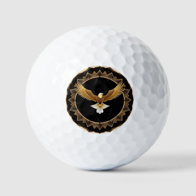 Golden Eagle on Geometric Mandala Golf Balls (Front)