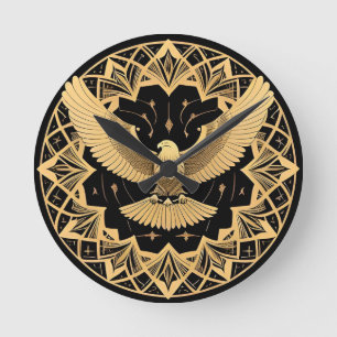 Golden Eagle on Geometric Mandala Round Clock