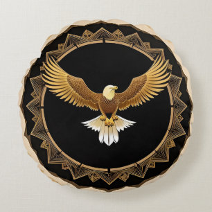 Golden Eagle on Geometric Mandala Round Cushion