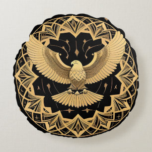 Golden Eagle on Geometric Mandala Round Cushion