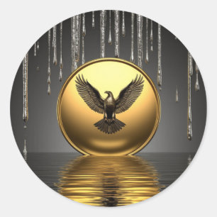 Golden Eagle Pendant Dripping Liquid Metal  Classic Round Sticker