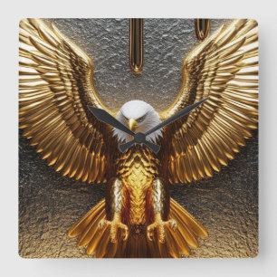 Golden Eagle Pendant Dripping Liquid Metal Square Wall Clock