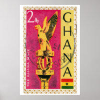 Golden Eagle Postage Stamp Print, Vintage Ghana