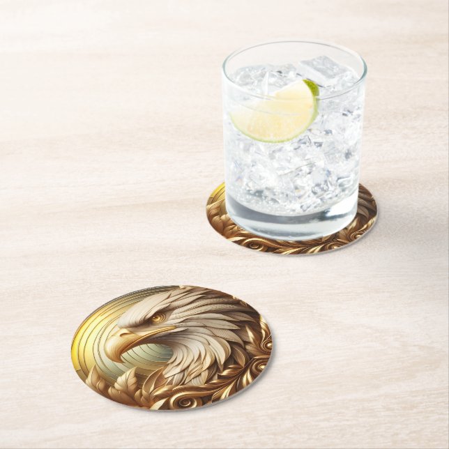 Golden Eagle symbolising strength and freedom Round Paper Coaster (Insitu)
