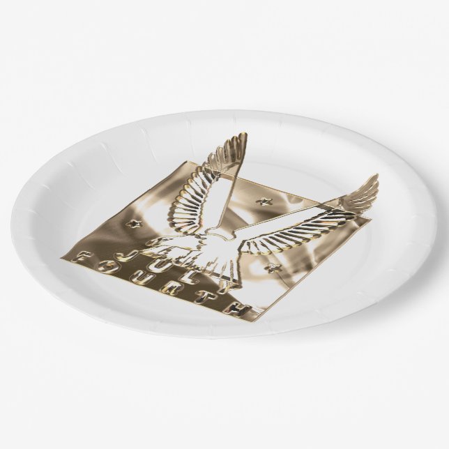 Golden Eagle USA America Independence Day July 4 Paper Plate (Angled)