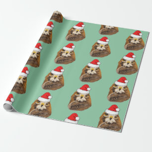 Golden Eagle wearing a Santa Hat   Wrapping Paper