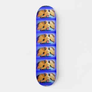 golden eagles on blue skateboard