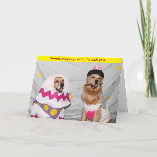 Golden Easter Bunny Painting Easter Egg Holiday Card (Front)