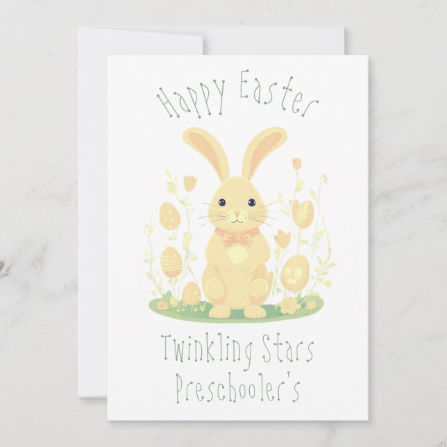 Golden Easter Bunny With Eggs Kindergarten Holiday Card (Front)