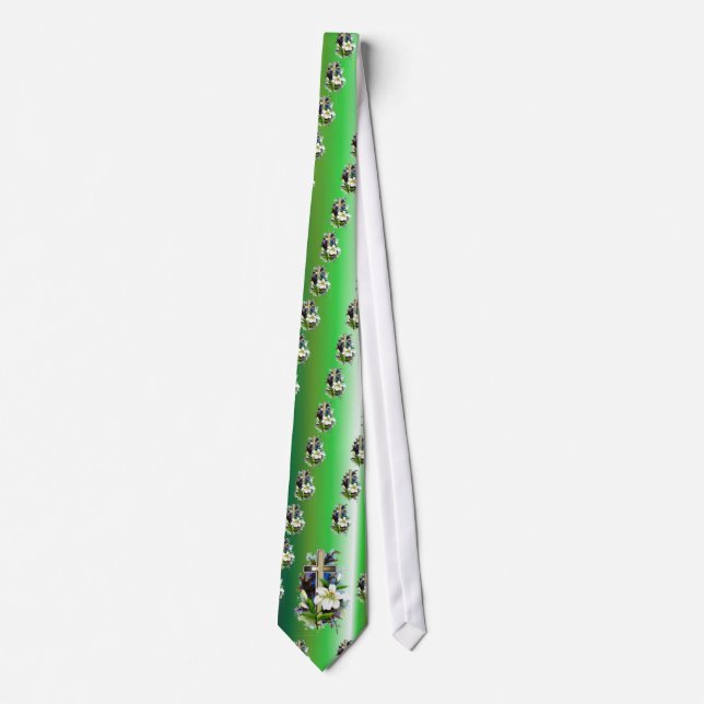 Golden Easter Cross - White Lilly Flowers - Green Tie (Front)