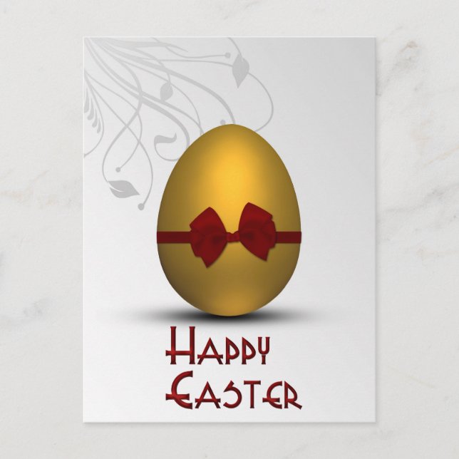 Golden Easter Egg with Bow Floral Swirl Pattern Ho Holiday Postcard (Front)