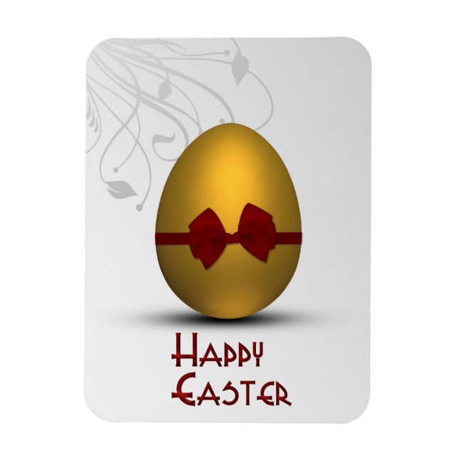 Golden Easter Egg with Bow Floral Swirl Pattern Magnet (Vertical)