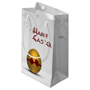 Golden Easter Egg with Bow Floral Swirl Pattern Small Gift Bag