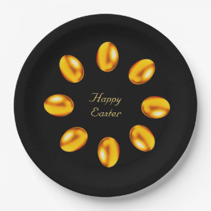 Golden Easter Eggs on Black Paper Plate