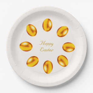 Golden Easter Eggs on Ivory Paper Plate