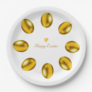 Golden Easter Eggs on White Paper Plate
