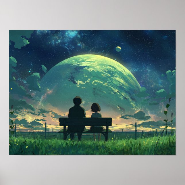 Golden Eclipse Black Hole Over Dark Ocean Art Poster (Front)